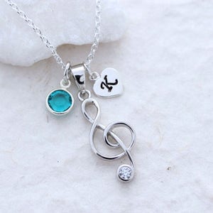 Silver Treble Clef Necklace, Personalized charms, Sterling silver Musical Note, Choose chain. Music Lover. Music Teacher