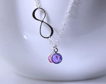 Sterling silver Infinity with 2 or more Birthstones Necklace Friendship Necklace, Sisters Necklace. Mothers Day