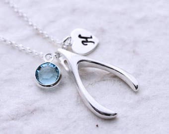 Sterling Silver Wishbone Necklace Wishbone Pendant. Choose chain, Personalized Small Charms. Jennifer Aniston