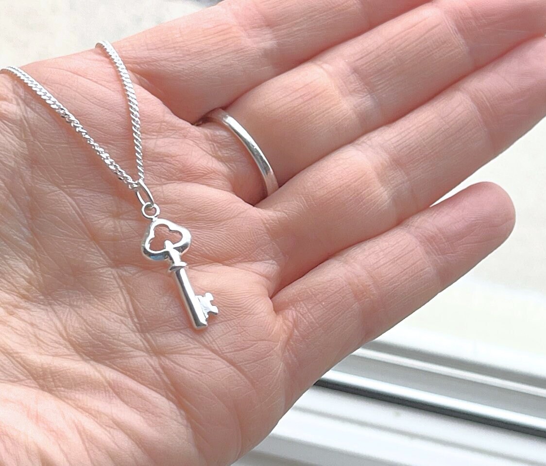 Sterling Silver Key Necklace. Silver Skeleton Key Necklace