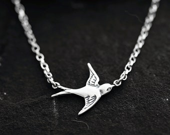 Sterling silver Flying Bird Necklace, on sterling silver chain - Choose Sterling silver Bird. Everyday wearing