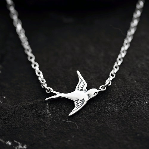 SIDEWAYS Bird Necklace STERLING SILVER Chain Simple - Etsy