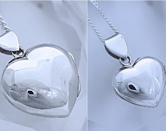 Set Mother Daughter Locket Necklace, Genuine 925 Sterling Silver Heart locket Necklace. Lg and Sm locket included. R-19 - R-17.