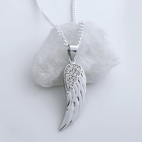 Sterling Silber Engel Flügel an Sterling Silber Kette Zirkonia Flügel Halskette. Kleiner Anhänger nicht inbegriffen. Kette aussuchen