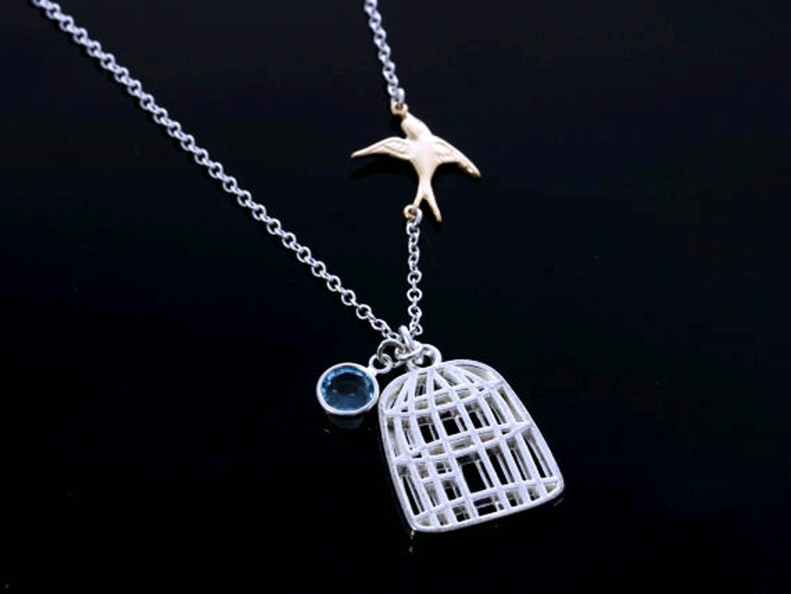 Bird Cage Necklace Gold or Silver Bird Flying Bird necklace Etsy