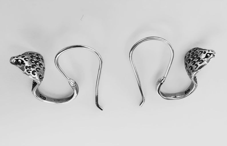 Silver King Cobra Snake earrings, 925 Sterling Silver Serpent Earrings. Sterling Silver Snake Earrings image 6