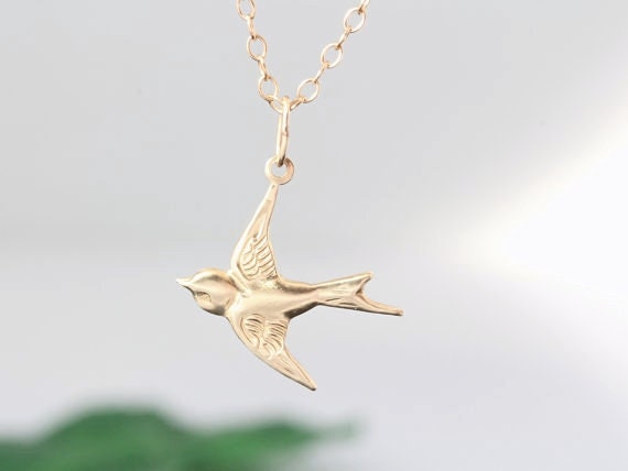 Gold Bird Necklace . Flying Bird Necklace . Sparrow Necklace | Etsy