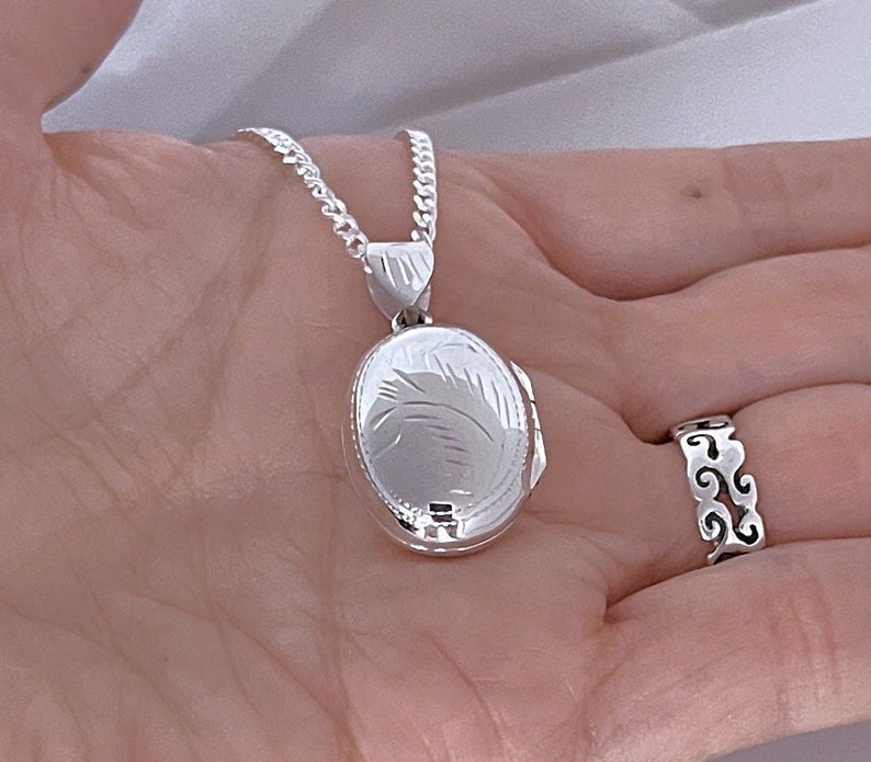 Solid Sterling silver Medium Locket necklace Handmade Heirloom Locket Oval Silver Necklace. Remembrance locket necklace R-14 image 2