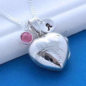 Medaillon. Massive Sterling Silber große Herz Medaillon Halskette, Silber Medaillon Anhänger Halskette - Medaillons Schmuck. 2 benutzerdefinierte Charms enthalten. R-23