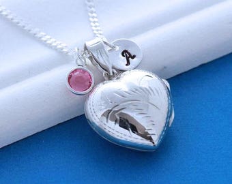 Locket. Solid sterling silver Large Heart locket necklace, Silver Locket Pendant necklace - lockets jewelry. 2 Custom charms Included. R-23