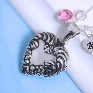 Lockets, Solid 925 Sterling Heart Locket Necklace, Personalized with 2 charms . Photo locket, Locket jewelry. USF image 5