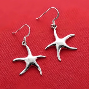sterling silver starfish earrings, silver dangle Starfish Earrings, starfish jewelry. Choose Leverback Earrings or Hooks earrings
