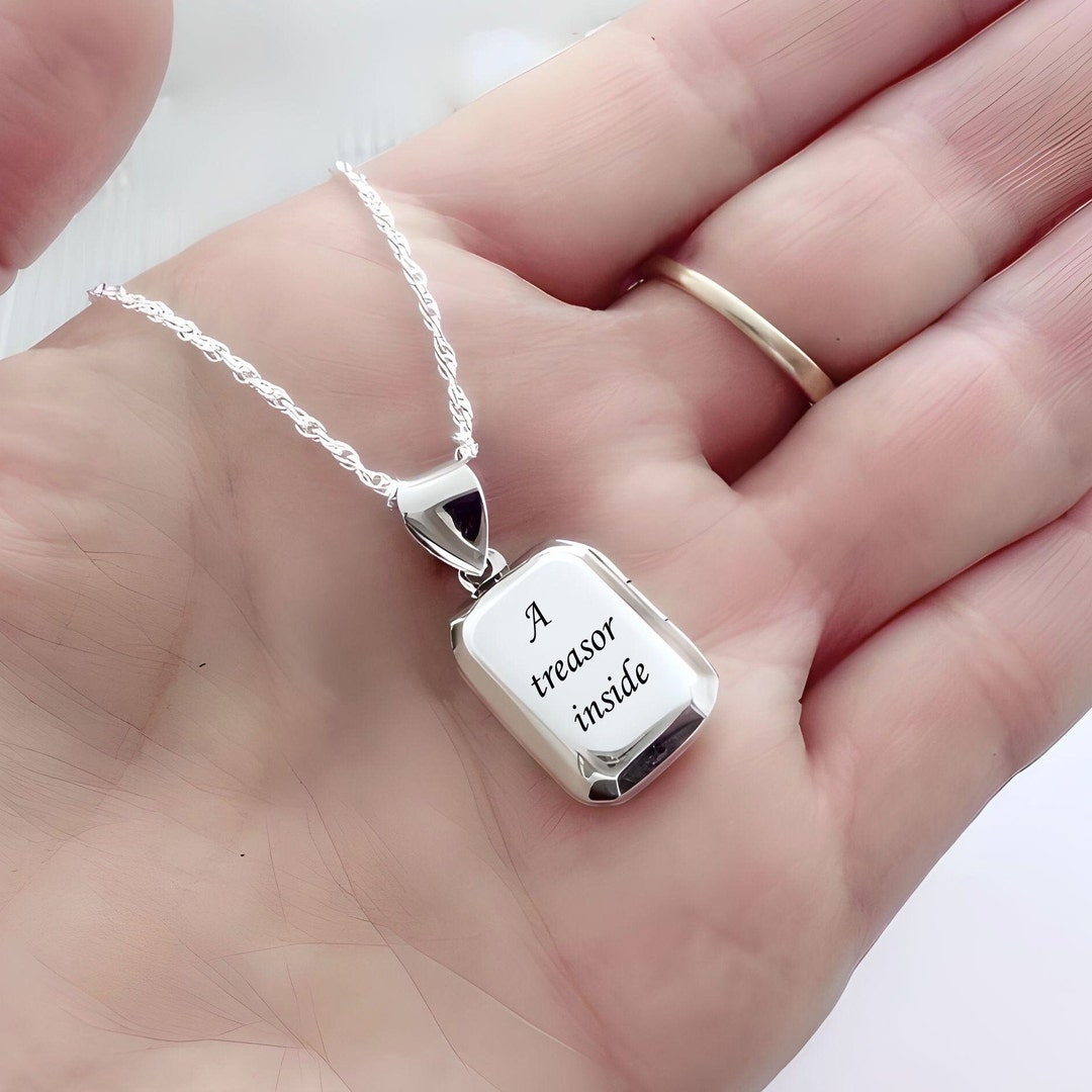 Personalized Locket Sterling Silver Rectangular Engraved Locket ...