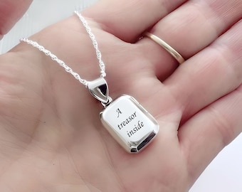 Personalized Locket. Sterling Silver Rectangular Engraved Locket necklace, choose chain. R-29