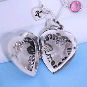 Lockets, Solid 925 Sterling Heart Locket Necklace, Personalized with 2 charms . Photo locket, Locket jewelry. USF image 3