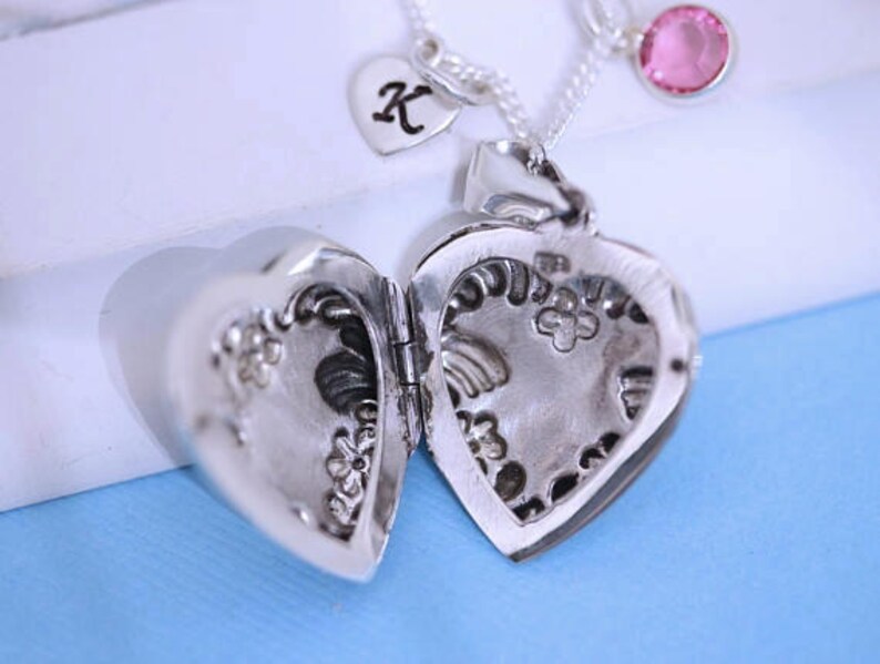 Lockets, Solid 925 Sterling Heart Locket Necklace, Personalized with 2 charms . Photo locket, Locket jewelry. USF image 3