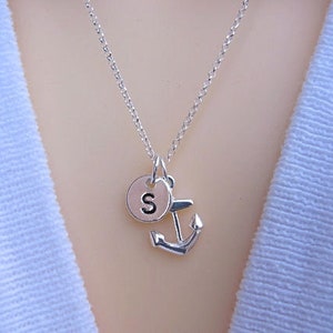 Anchor necklace, Sterling Silver Anchor Necklace, Personalized birthstone OR initial. Strong foundation Stability Symbol. Choose chain. image 1