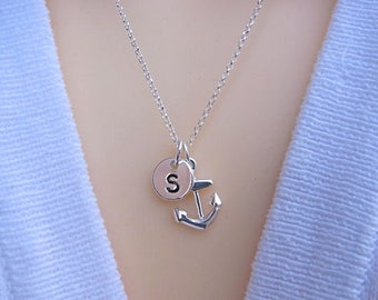 Anchor necklace, Sterling Silver Anchor Necklace, Personalized birthstone OR initial. Strong foundation Stability Symbol. Choose chain.