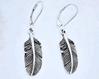 Sterling Silver Feather Earrings, Choose Feather Size Earring Small feather earrings Medium Feather Earrings Large Feather Earrings.
