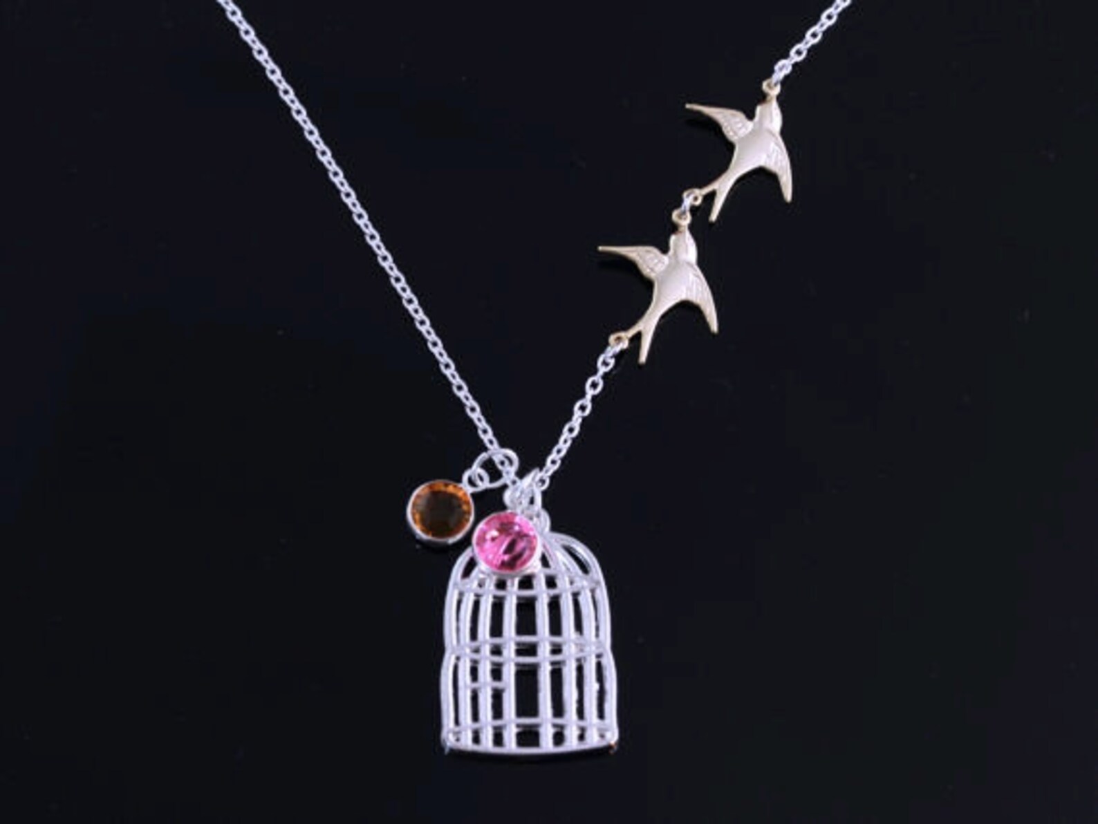 Bird Cage Necklace Gold or Silver Bird Flying Bird necklace Etsy