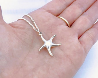 Sterling Silver Starfish pendant- Big Silver starfish Necklace- Choose your chain, Starfish Jewelry, Starfish pendant