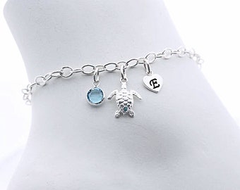 Sterling silver Turtle Bracelet. Personalized Custom charm Bracelet, Silver Bracelet, Long lasting Chain. Turtle Jewelry