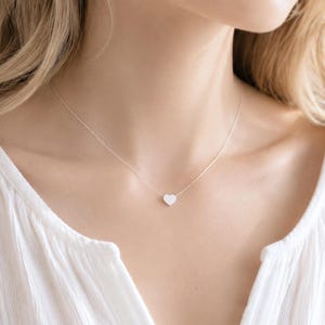 Small Silver Heart Necklace, Heart on Sterling Silver Chain. Hypoallergenic. Anti-tarnish Rhodium Heart 7m.  Item Non-returnable