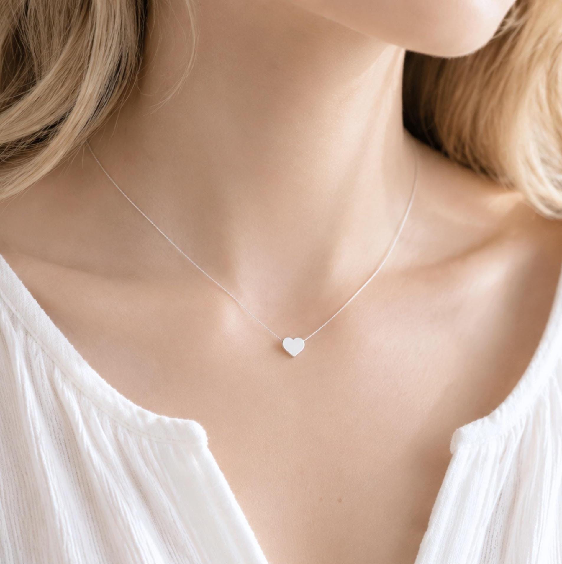 Small Silver Heart Necklace, Heart on Sterling Silver Chain 