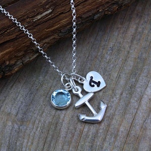 Anchor necklace, Sterling Silver Anchor Necklace, Personalized birthstone OR initial. Strong foundation Stability Symbol. Choose chain. image 5