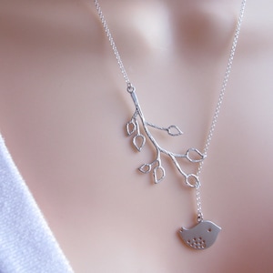 Lariat Bird Necklace. Branch Necklace Bird Lariat. Select bird Silver OR Gold. image 1