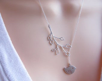 Lariat Bird Necklace. Branch Necklace Bird Lariat. Select bird Silver OR Gold.