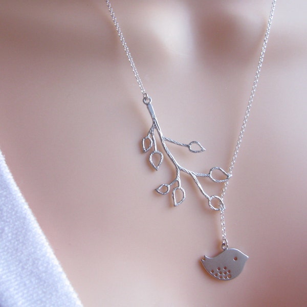 Lariat Bird Necklace. Branch Necklace Bird Lariat. Select bird Silver OR Gold.