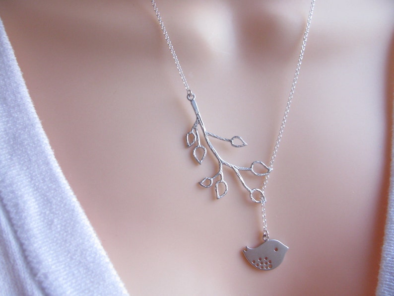 Lariat Bird Necklace. Branch Necklace Bird Lariat. Select bird Silver OR Gold. image 1