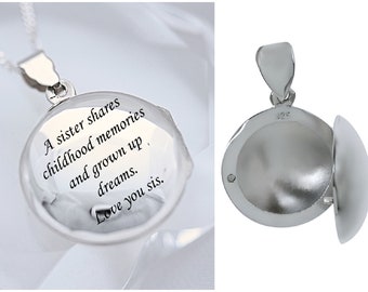 Customized  engraved locket in Sterling silver. Genuine Silver Locket Necklace Personalized Circular locket necklace- Locket 22mm. R-3