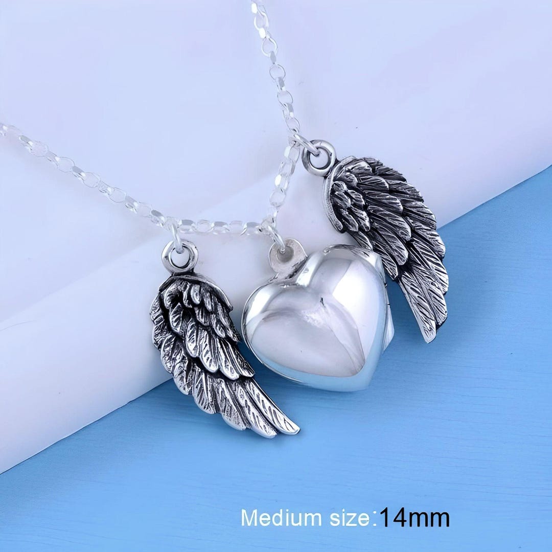 Angel Wing Locket, Solid Sterling Silver Heart Locket, Guardian Angel ...