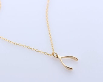 12k Gold Wishbone Necklace Gold.  Wishbone with Personalized Charm. Gold Over sterling silver wishbone. Good Luck Charm. Choose chain