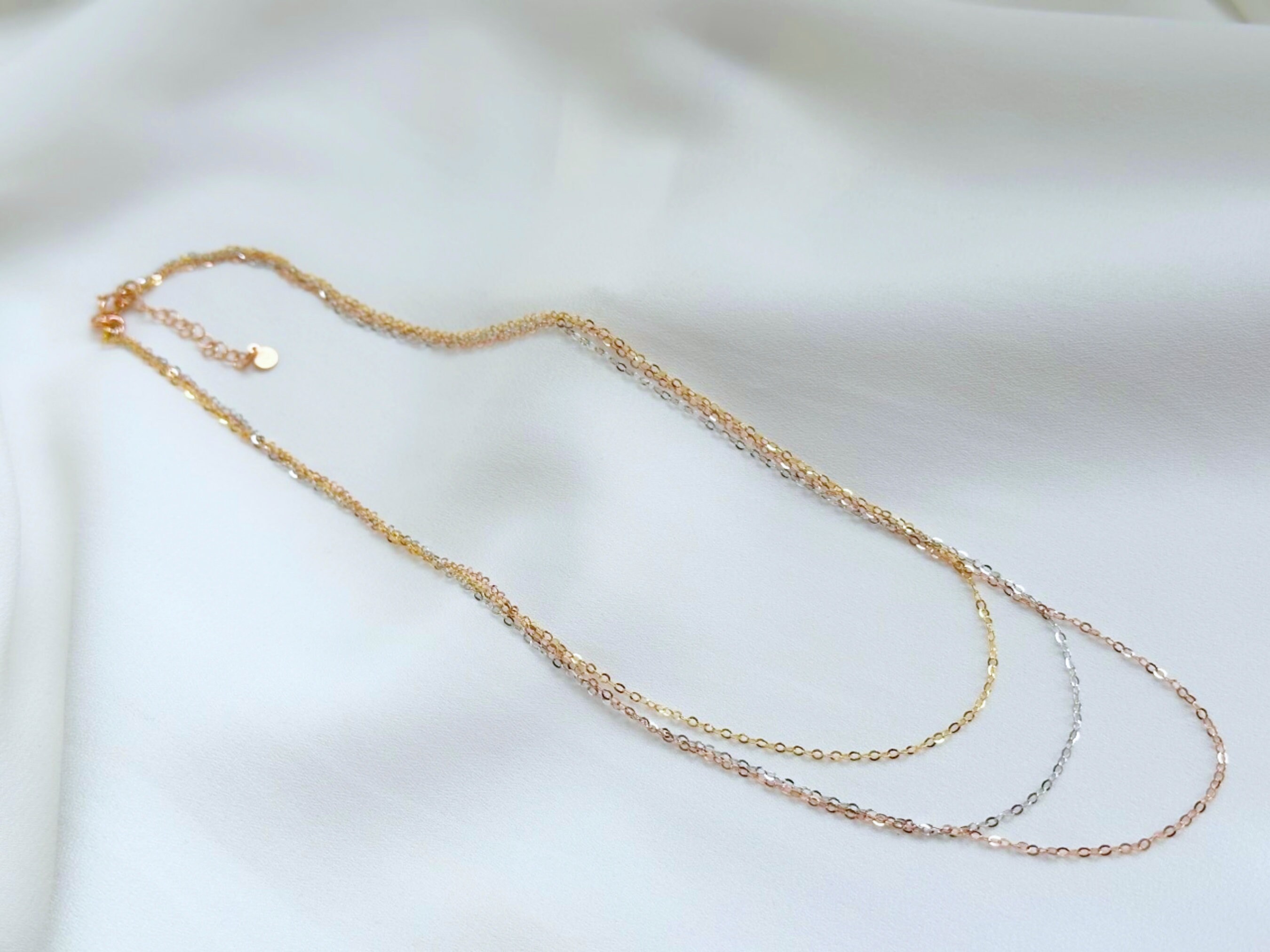 THREE Tone Chain Necklace in 14K Gold Yellow, Sterling Silver & Rose ...