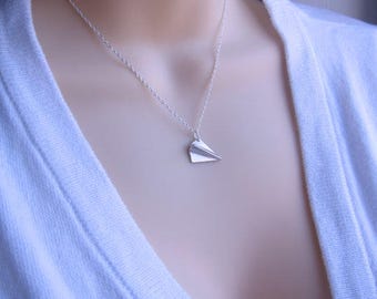 One Direction Silver Airplane Necklace . Harry Styles Inspired . PAPER PLANE Necklace . Unisex Necklace-Boy Band Necklace . Origami plane