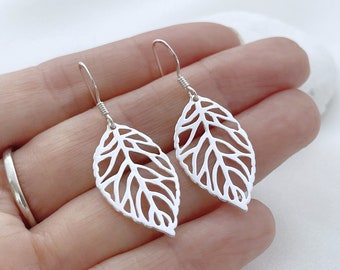 Solid 925 Silver Leaf Earrings. Delicate Leaves Earrings- Select Sterling Silver Leverback Earrings or Hook Earrings.