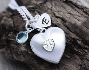 Personalized heart locket Solid sterling silver Heart Locket Necklace, choose 2 Customized charms.  Choose chain R- 46