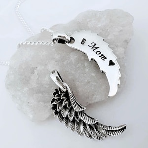 Sterling silver Engraved Guardian Angel Wing Necklace Personalized Guardian Angel Pendant Appx 0.94&quot; With Bail 1.10&quot; W: 0.39&quot; Choose chain