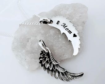 Sterling silver Engraved Guardian Angel Wing Necklace Personalized Guardian Angel Pendant Appx 0.94" With Bail 1.10" W: 0.39" Choose chain