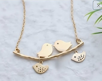 Gold Bird Necklace, Lovebird Necklace, New Mom, New Grandparent. Baby Shower Gift Ideas Mothers Day. Thoughtful Mother's Day gifts