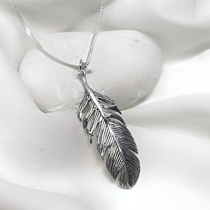 Sterling Silver Feather necklace high detail feather on Sterling Silver Italy Chain, Most popular Item for Feather image 1