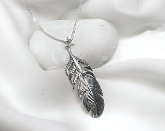 Sterling Silver Feather necklace - high detail feather on Sterling Silver Italy Chain, Most popular Item for Feather