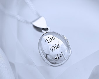 Engraved locket 925 Sterling silver,  Small Oval Locket. 2 pictures Locket. Personalized Quote. Oval Locket Pendant. Choose Chain R-9