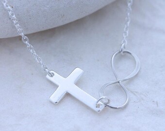 INFINITY Necklace . Silver Sideways Cross, Sister gift . Silver Infinity necklace, Gift Ideas, Sister, Mom gift, Monyart original design