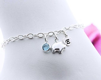 Sterling silver Piggy Bracelet. Personalized Customized Charm, Pig Bracelet, Lobster clasp. Pig Jewelry