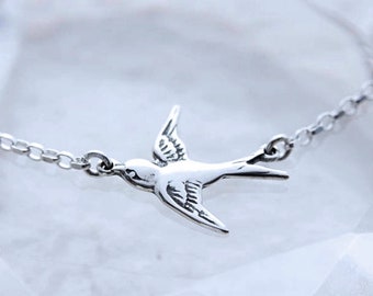 Real 925 Silver Flying Bird on Sterling Silver Chain necklace, Silver Small Bird Necklace, Demi Gold Bird Option with Sterling Silver chain