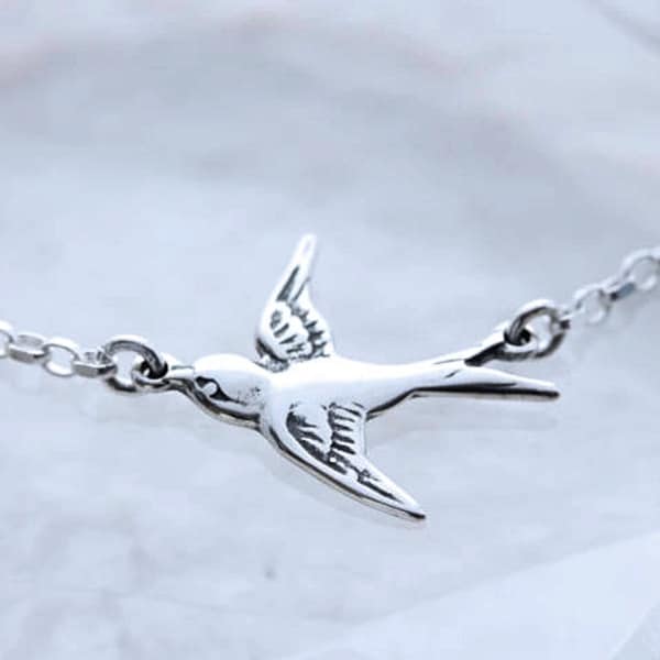 Real 925 Silver Flying Bird on Sterling Silver Chain necklace, Silver Small Bird Necklace, Demi Gold Bird Option with Sterling Silver chain